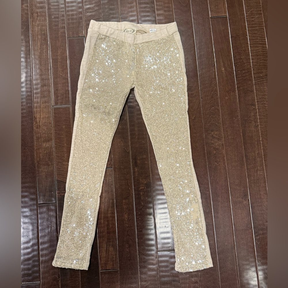 Mia Joy Girls Gold Sequin Leggings Size 7 Holiday Party Sparkle
